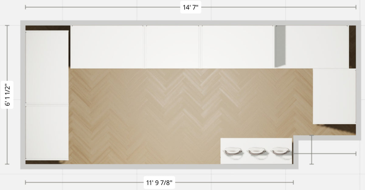 Planning visualization — alternate walk-in closet layout view with reference dimensions; not an exact as-built representation.